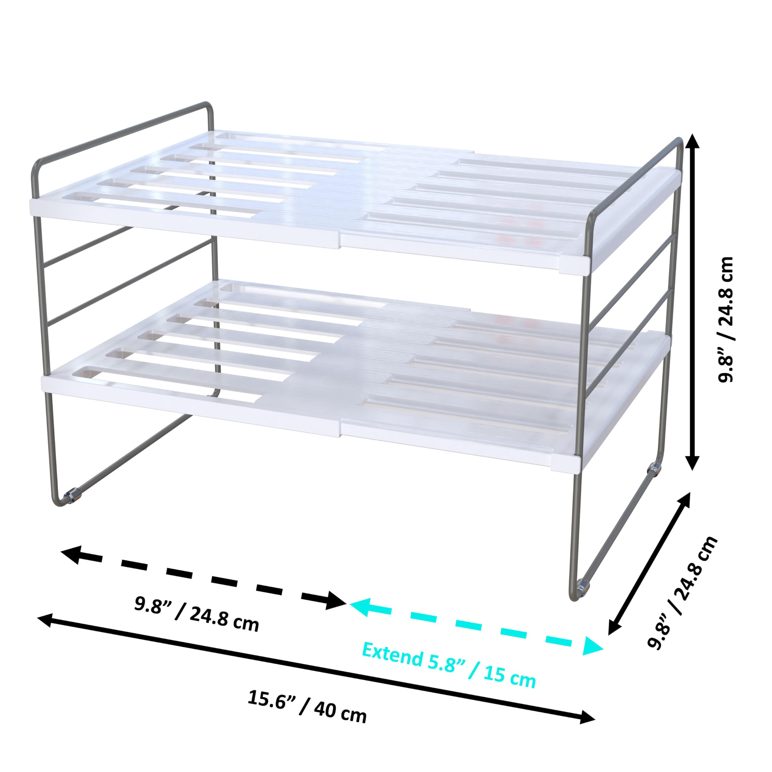 YAN & HIN under-sink shelf organizer maximizes cabinet storage.