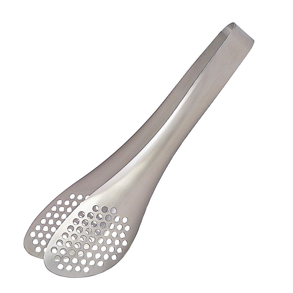 Yanagi Sori perforated tongs in stainless steel assembly for lasting durability.