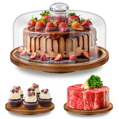 Yangbaga 11in wood cake stand with rotating base for desserts and events