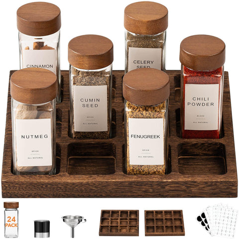 Yangbaga glass spice jars with acacia lids show airtight freshness for organized kitchen storage