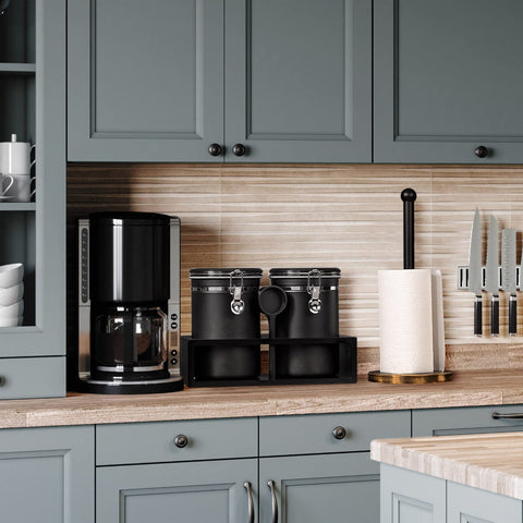 Two 63oz stainless steel coffee canisters preserve aroma with airtight seals.