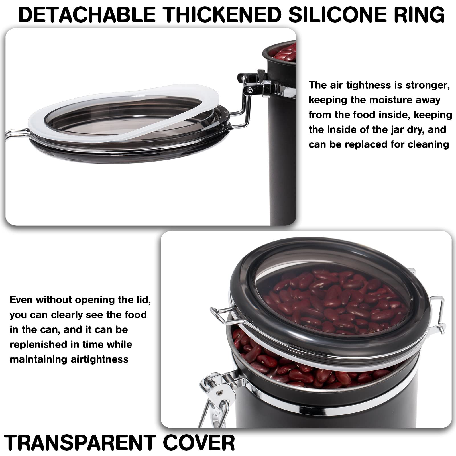 Clear lid shows contents at a glance while maintaining airtight storage.