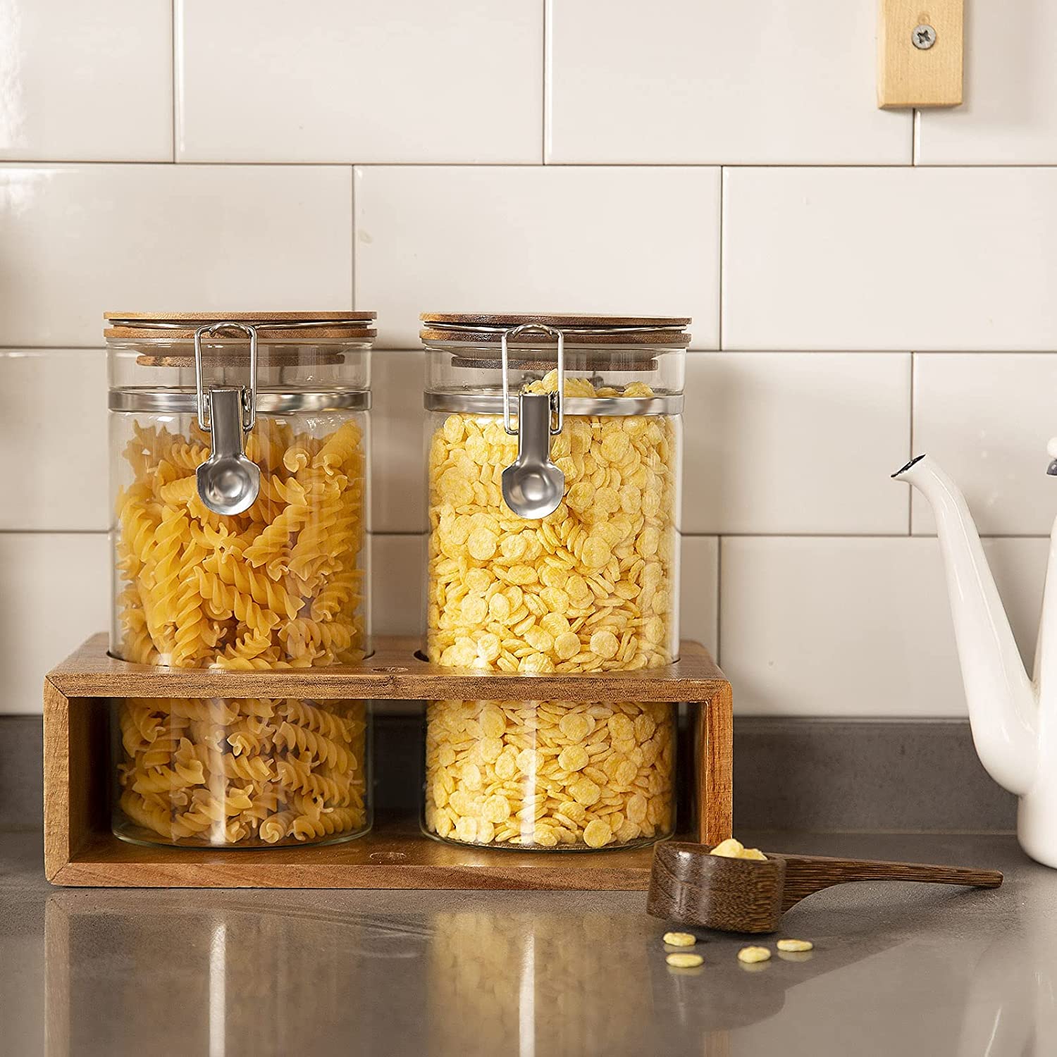 Wooden scoop in container illustrating convenient measuring use