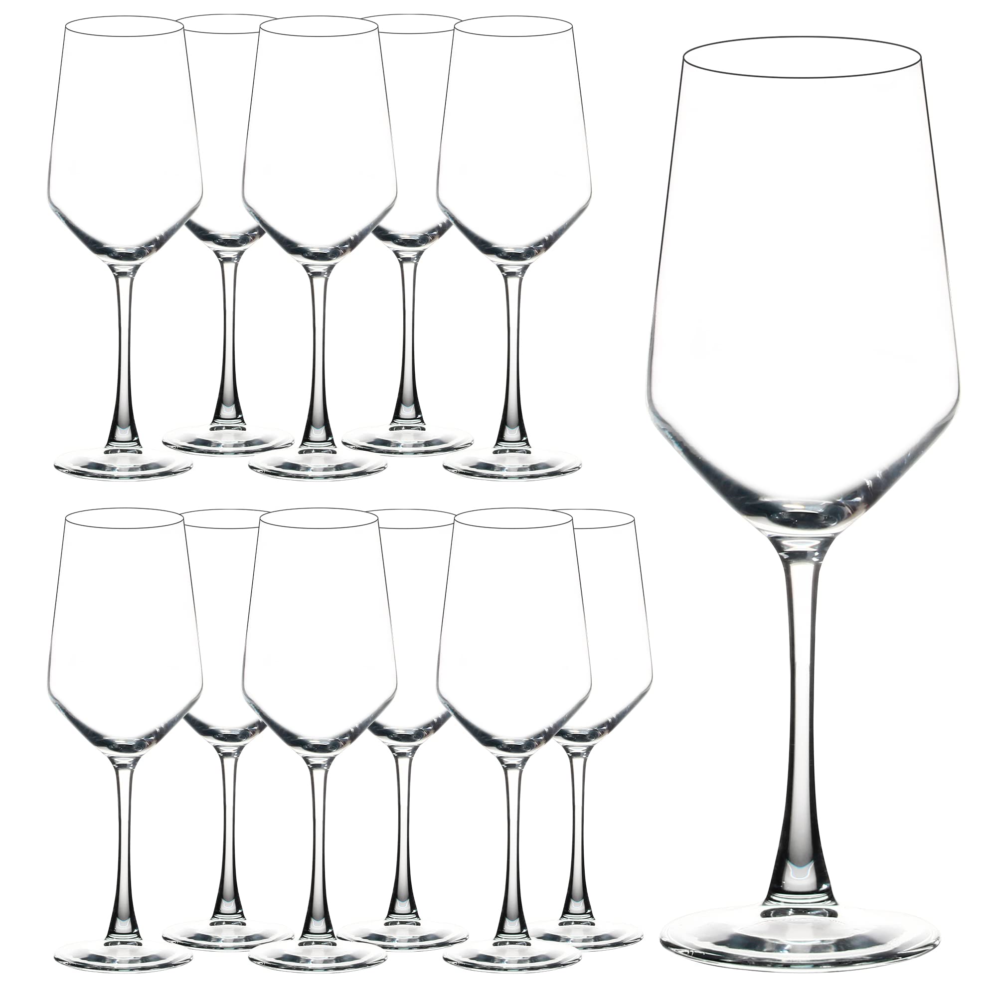 Yangnay 13oz clear wine glasses set of 12 highlighting wine color.