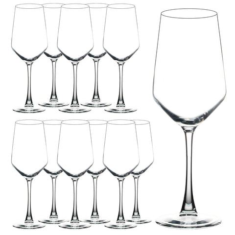 Yangnay 13oz clear wine glasses set of 12 highlighting wine color.
