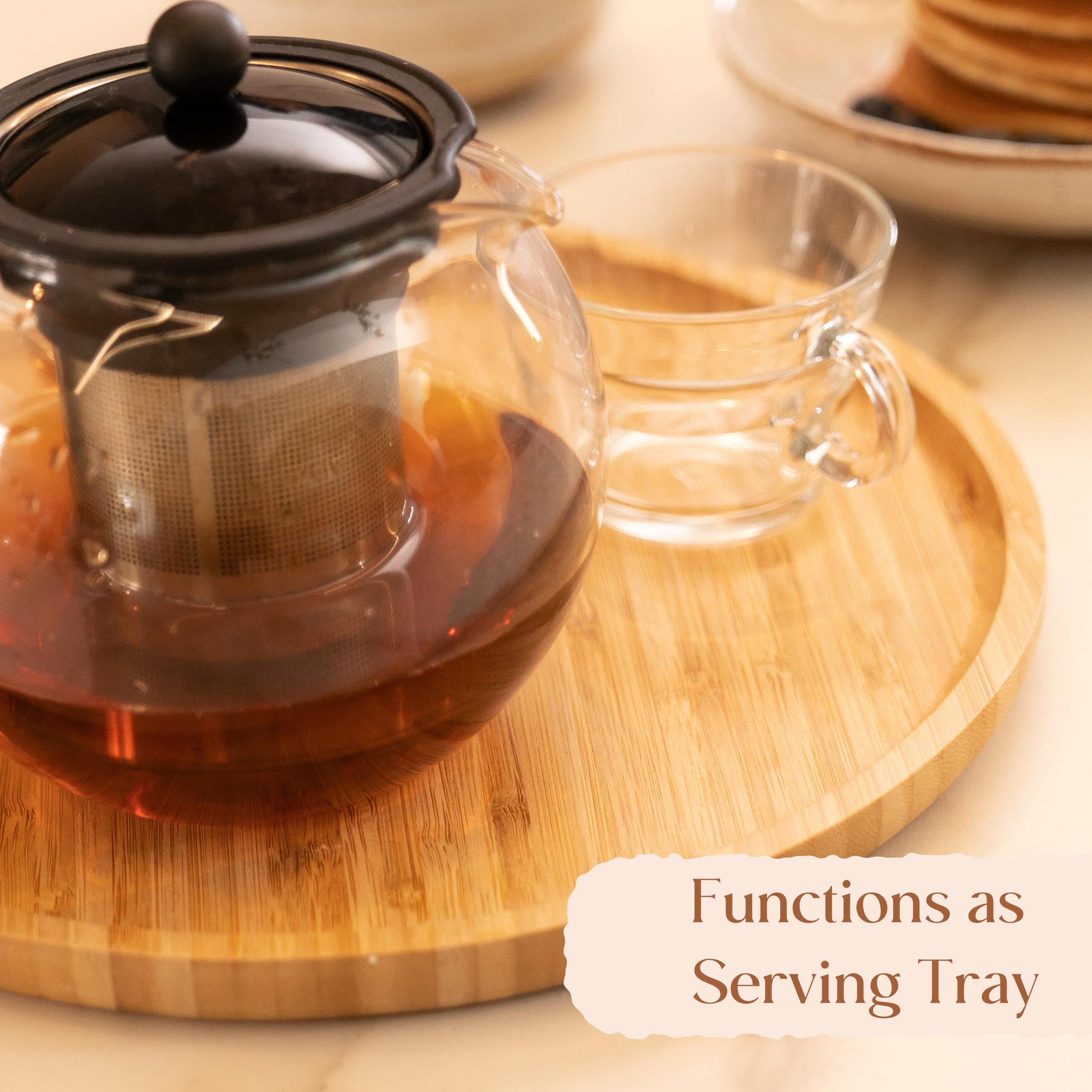 YangqiHome bamboo serving platter tea and dessert setup for easy serving.