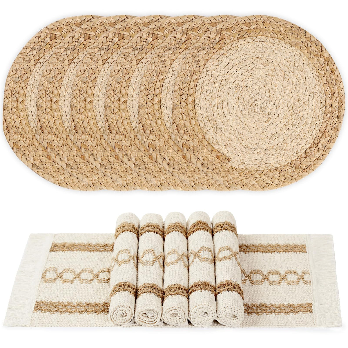 YangqiHome boho placemats set of 6 with textured cotton-jute for cozy dining