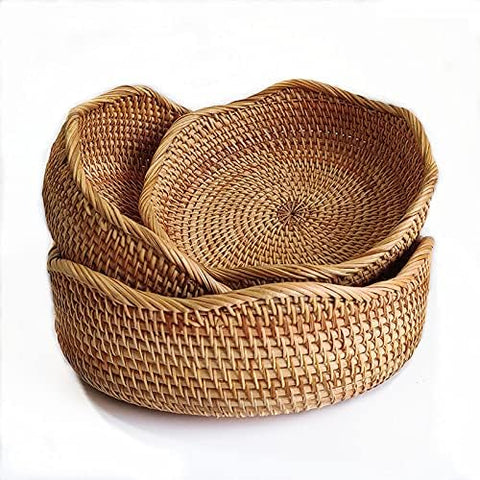 YANGQIHOME medium rattan bread basket on dining table for bread or fruit