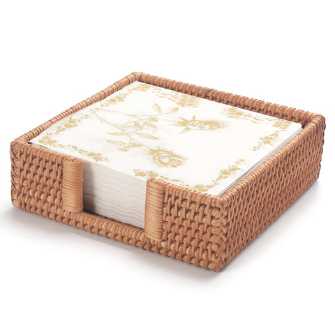YANGQIHOME rattan napkin holder square side angle highlights natural weave.