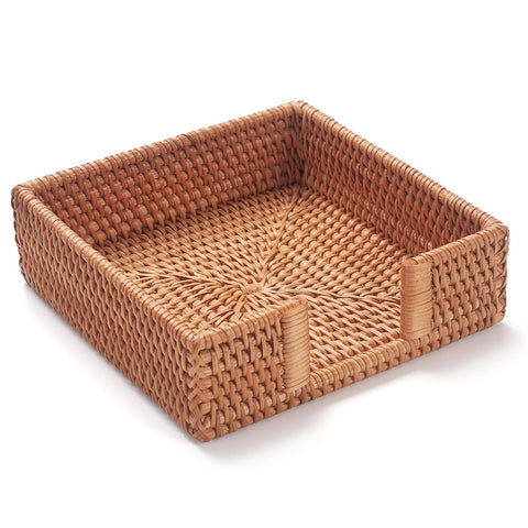 YANGQIHOME rattan napkin holder square top view shows tidy napkins.