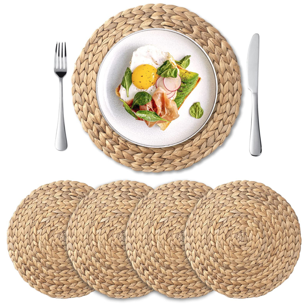 YANGQIHOME round water hyacinth placemats closeup showing natural texture for everyday dining
