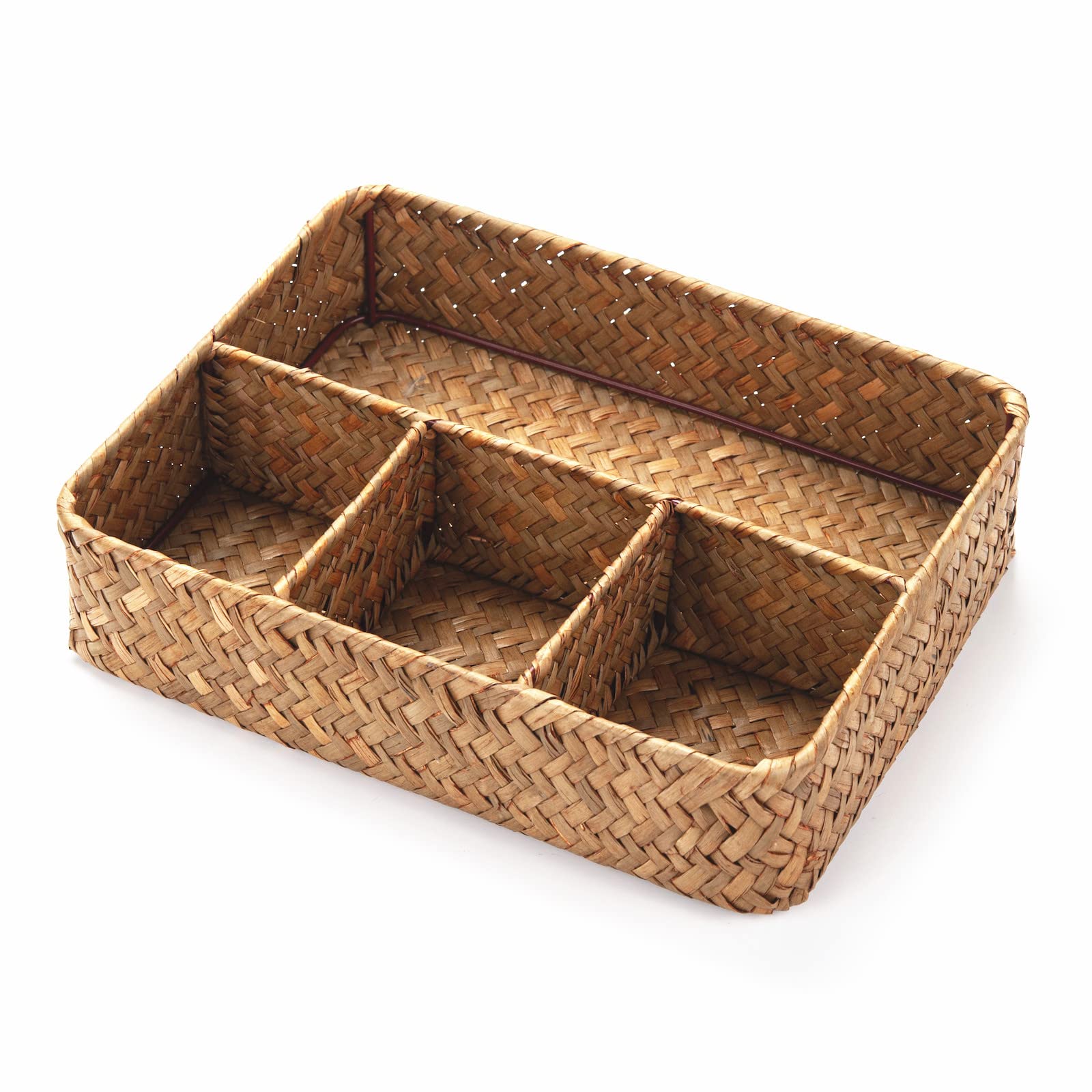 YANGQIHOME teabag holder in seagrass basket keeps tea bags neatly organized for quick mornings.