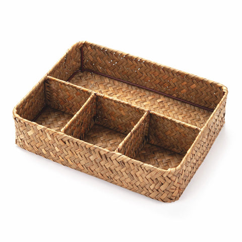 YANGQIHOME teabag holder in seagrass basket keeps tea bags neatly organized for quick mornings.