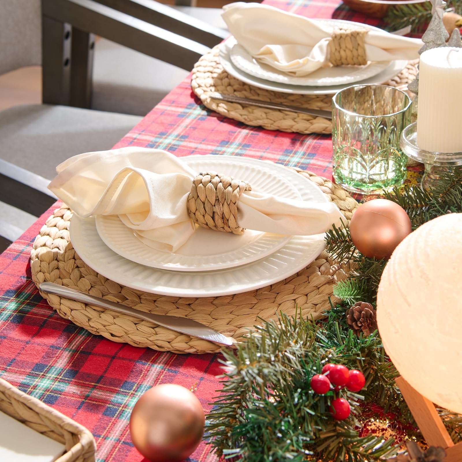 YANGQIHOME woven placemats close-up texture highlighting durable natural fibers