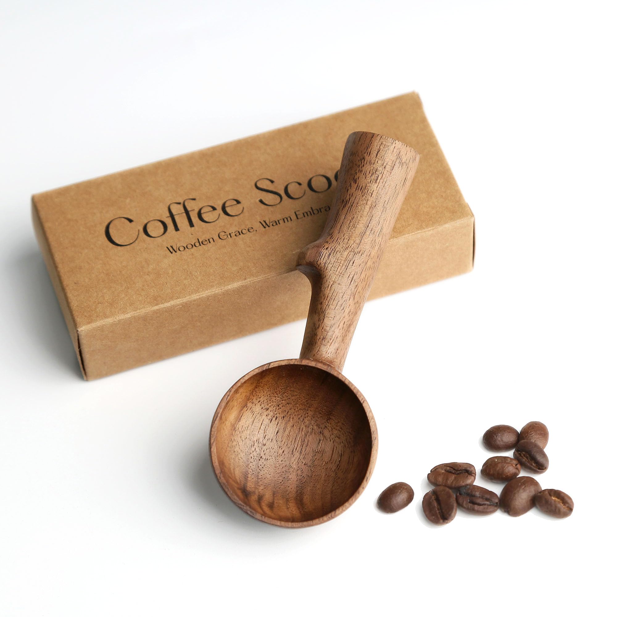YANISM walnut coffee scoop with branch-handle showing natural wood grain for precise measurements