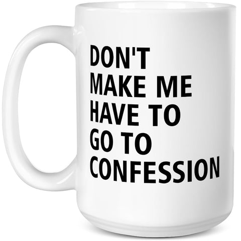 Yanprint Catholic mug with humorous confession design, a lighthearted church gift