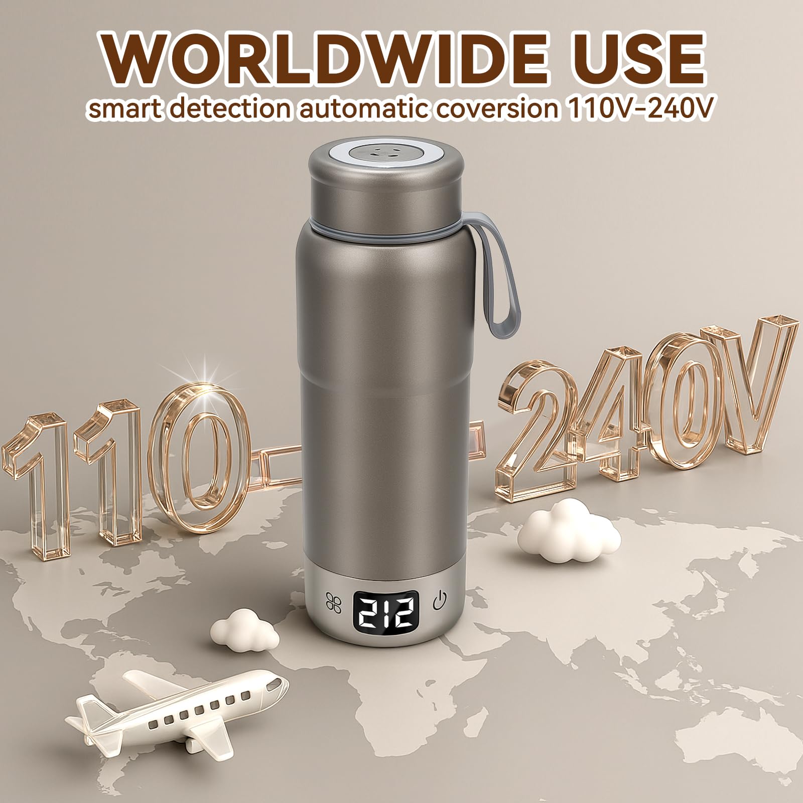 YANWEI travel kettle supports 110-240V for global use, ideal for international trips