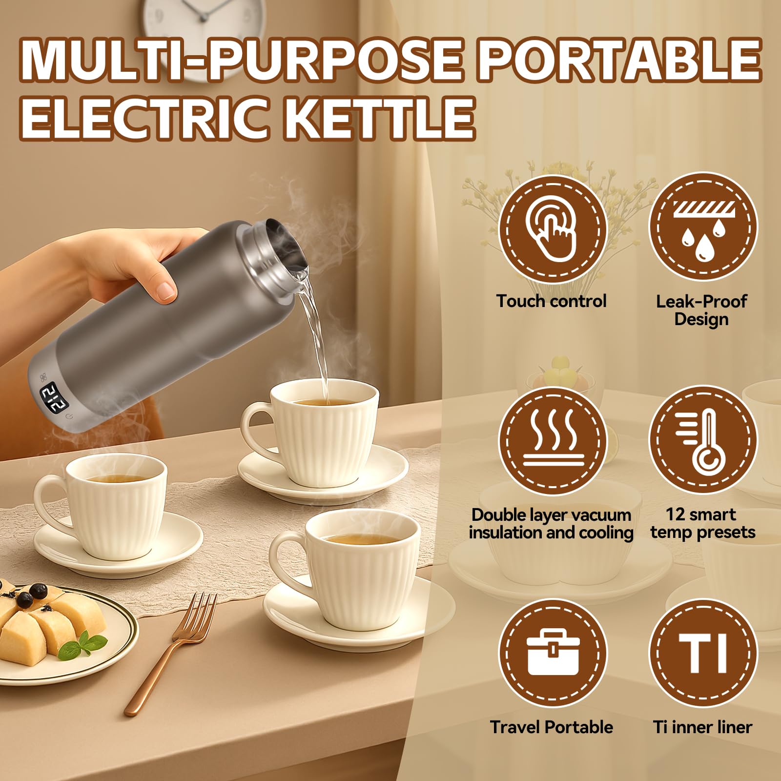 YANWEI kettle inner titanium liner preserves flavor and purity in tea and coffee