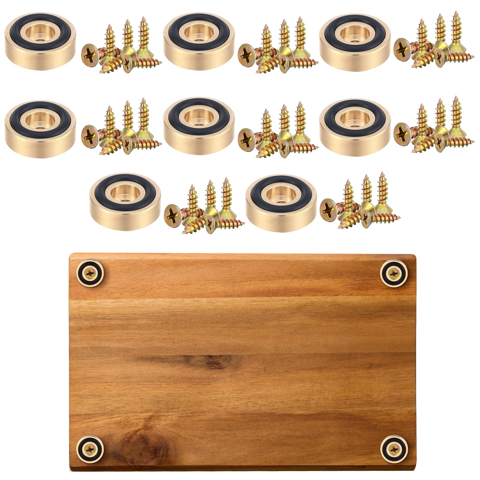 Yaocom brass cutting-board feet 8pc pack, front view, showcasing stability.