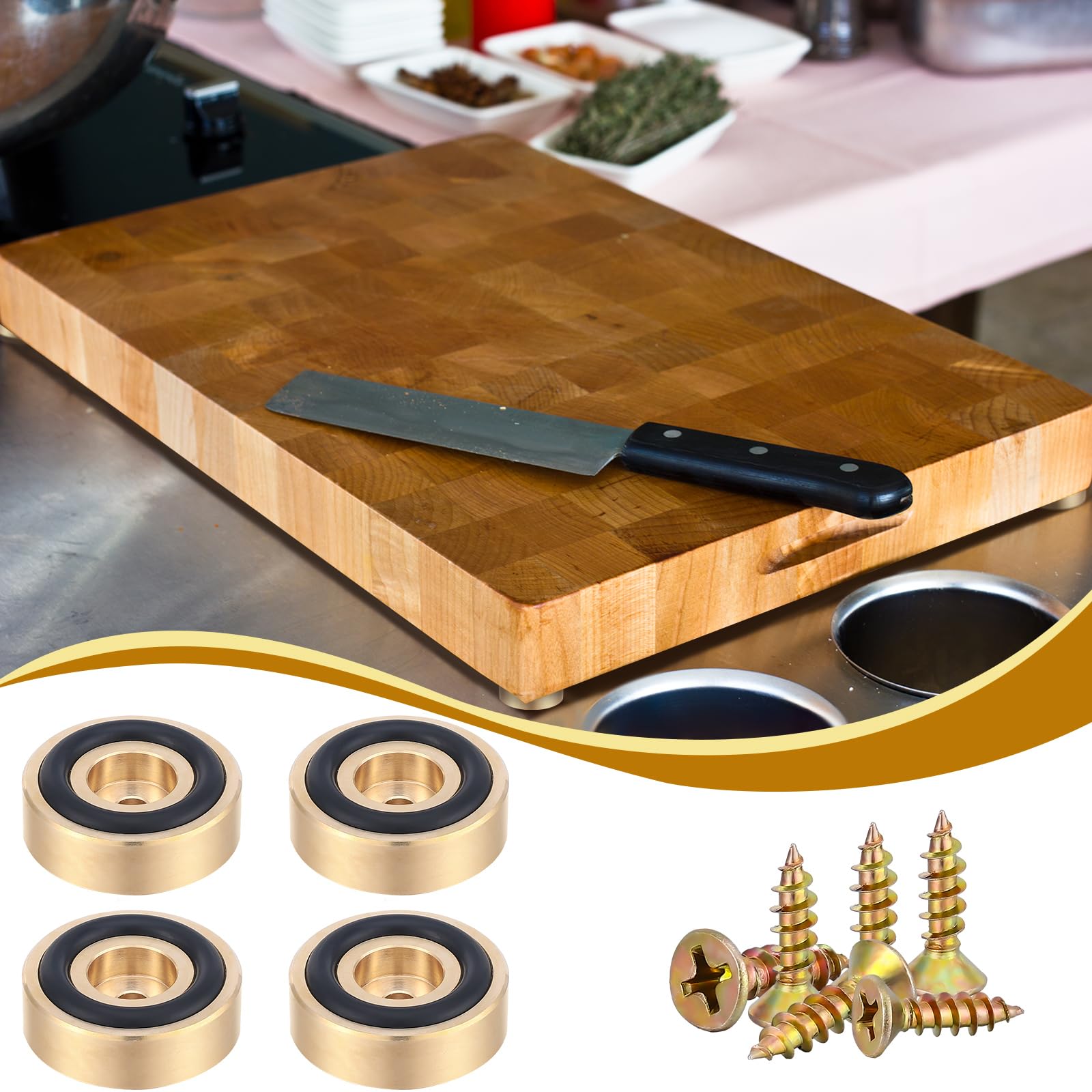 Yaocom brass legs closeup with screws for easy installation.