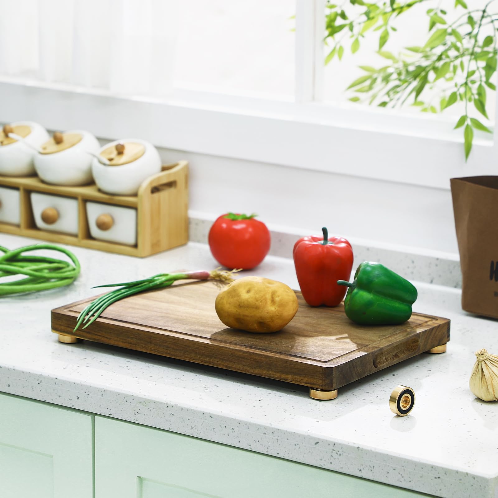 Yaocom cutting-board feet on counter exhibit stable, scratch-free prep.