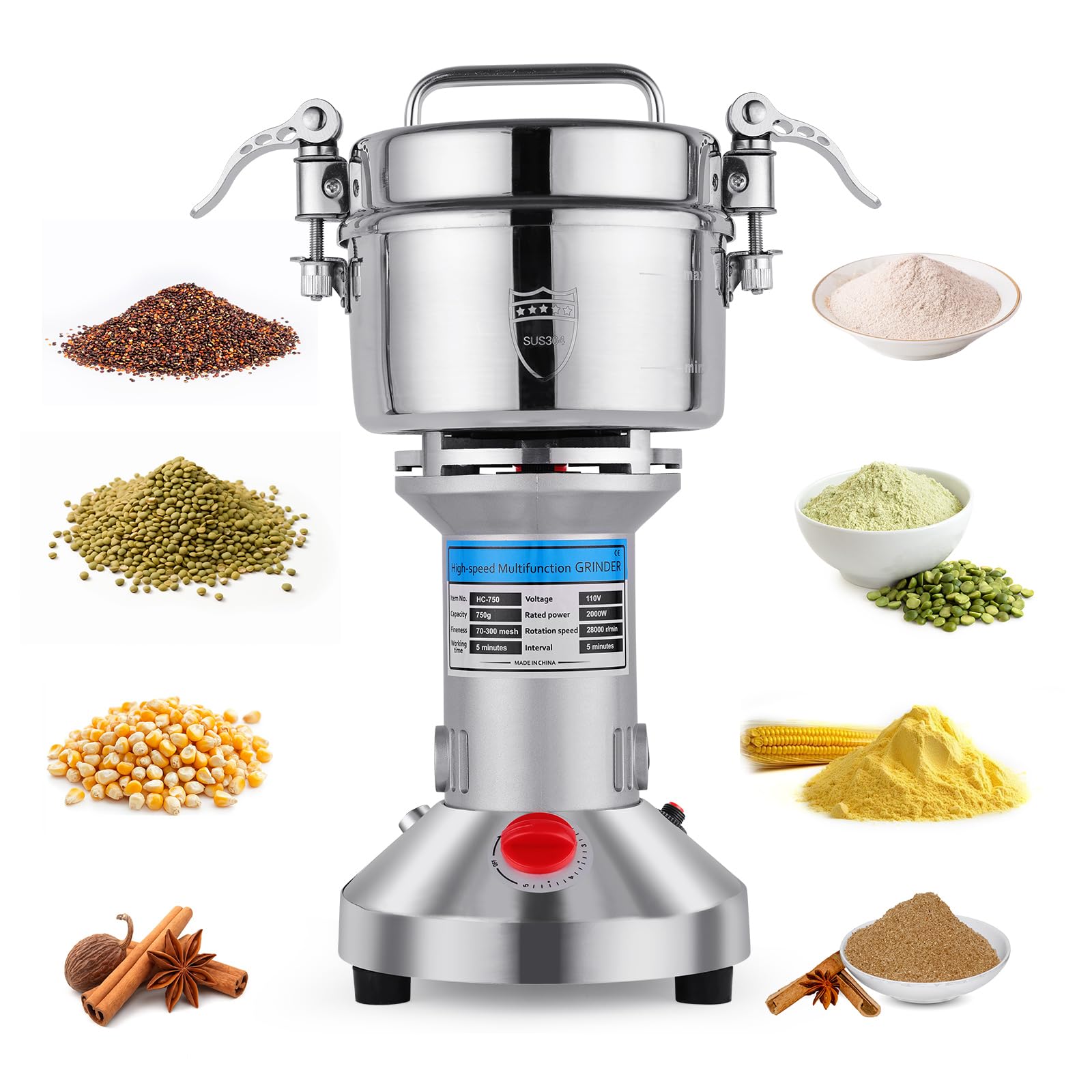 Yaofafa grain mill grinder front view for efficient home and cafe use.