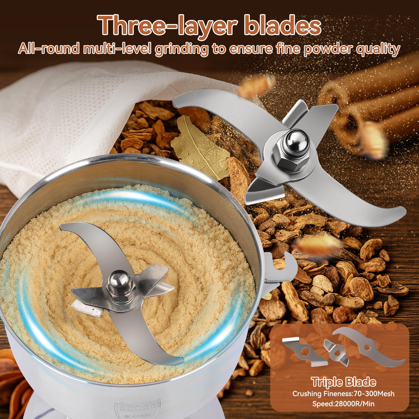 Yaofafa grain mill grinder motor close-up highlights high-speed performance for fast milling.