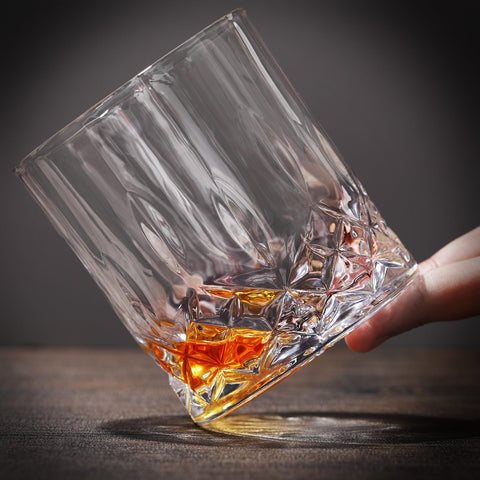 Yaomiao carved-design rocks glasses offer grip and refined look for cocktails.