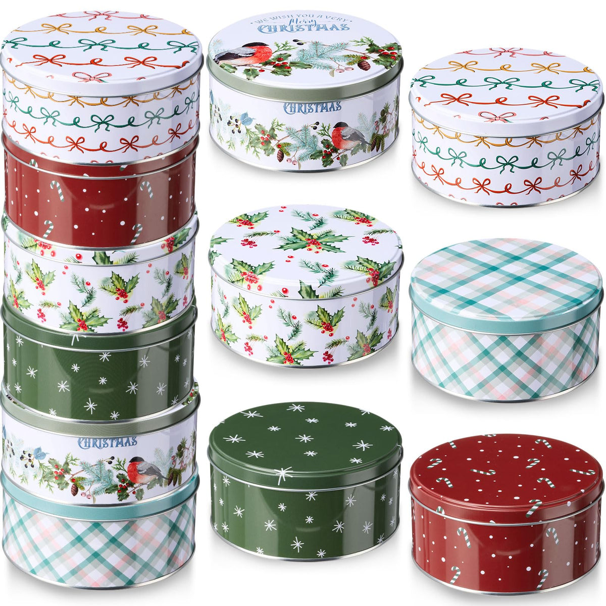 Yaomiao Christmas cookie tins with lids in a 12-pack set, ideal for gifting