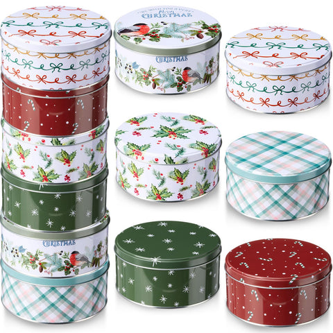 Yaomiao Christmas cookie tins with lids in a 12-pack set, ideal for gifting