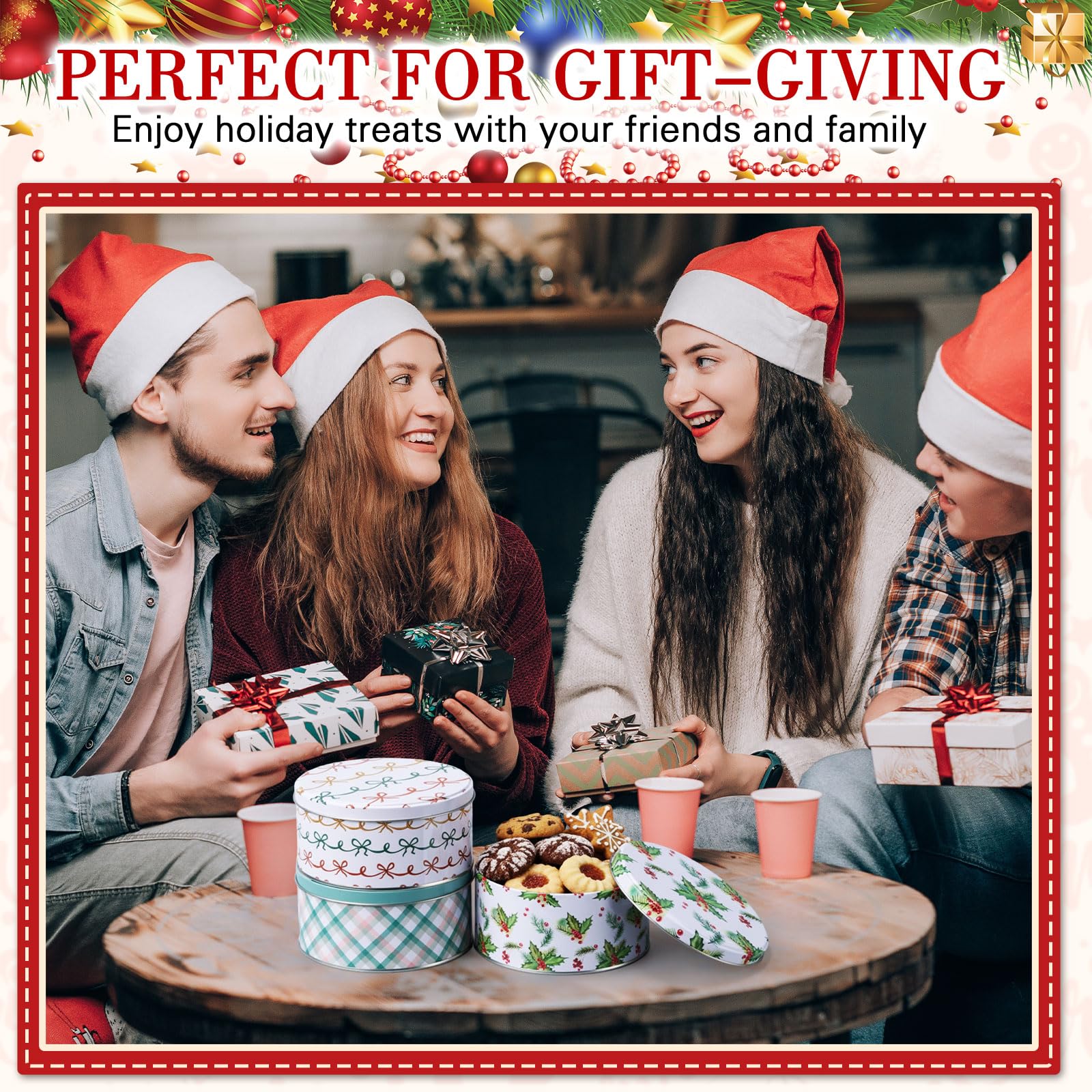 Yaomiao tins suit cookies, chocolates, or decor for Christmas parties