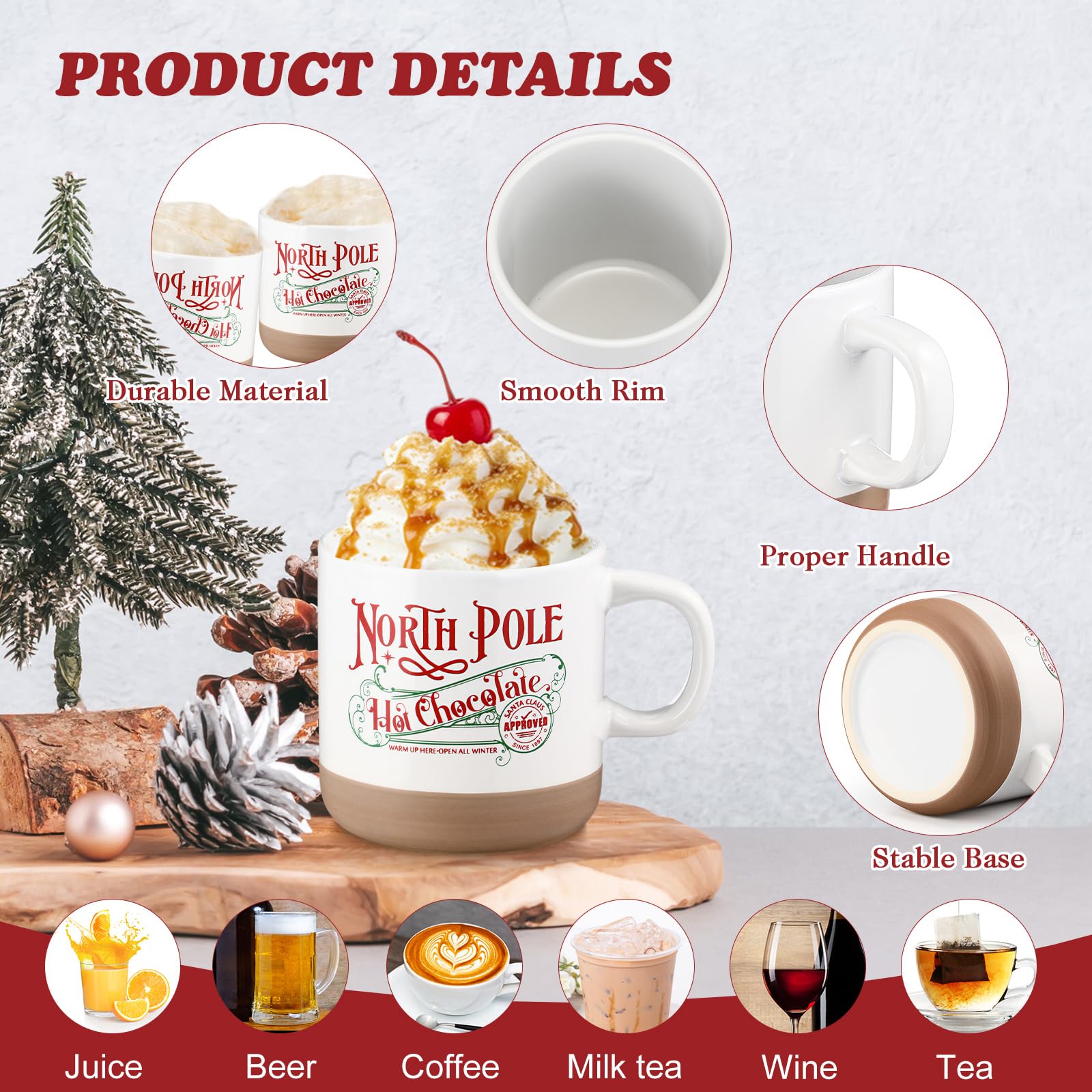 Yaomiao North Pole mug with black handle, durable ceramic for daily use.