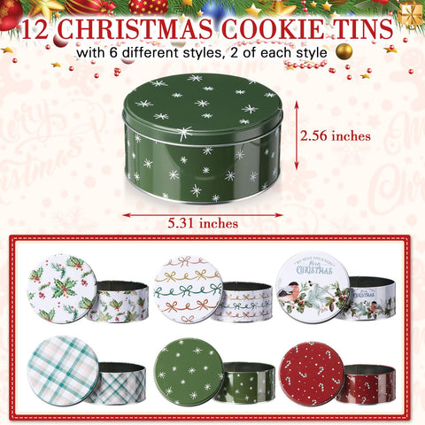 Yaomiao round metal cookie tin in red and green, festive and sturdy