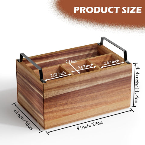Yaoyiizy Acacia silverware organizer with three compartments for knives, forks, spoons.