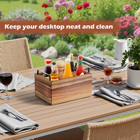Yaoyiizy wooden caddy with a handle for easy transport to picnics.
