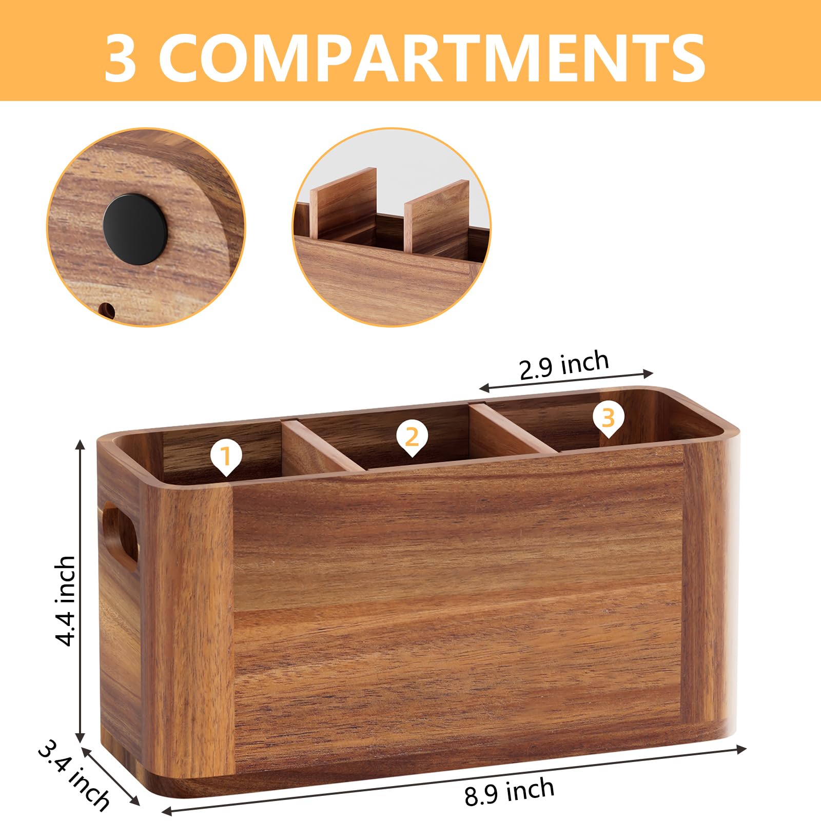 Yaoyiizy silverware holder with separate compartments keeps utensils sorted.