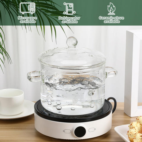 Yardwe glass pot with lid on for secure, even heating and fuss-free covering