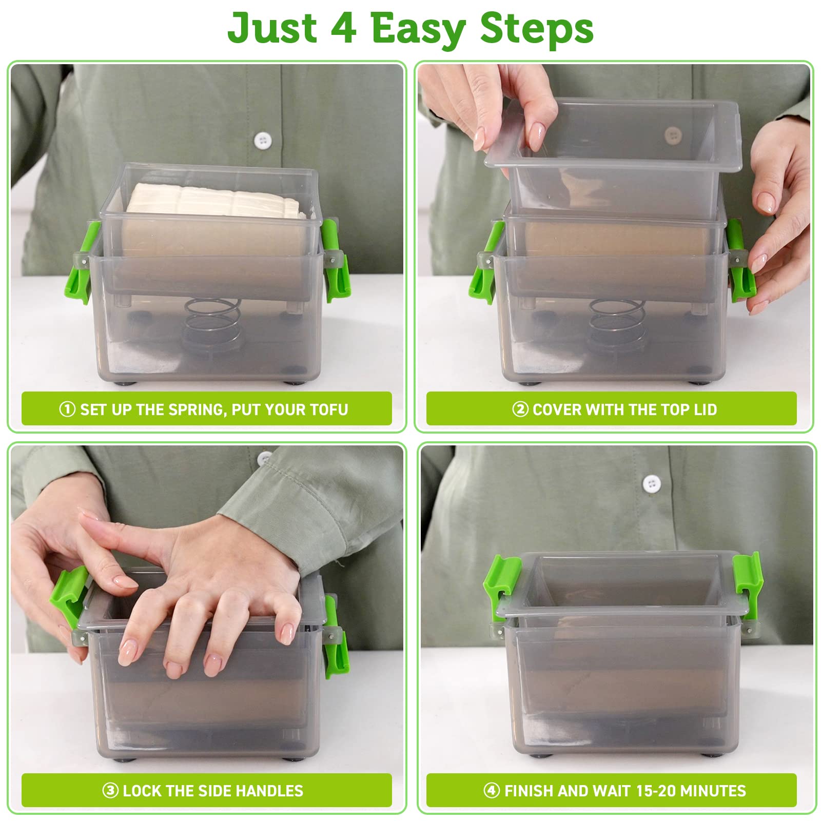 YARKOR Tofu Press side handles provide a sturdy grip for breakthrough pressing.