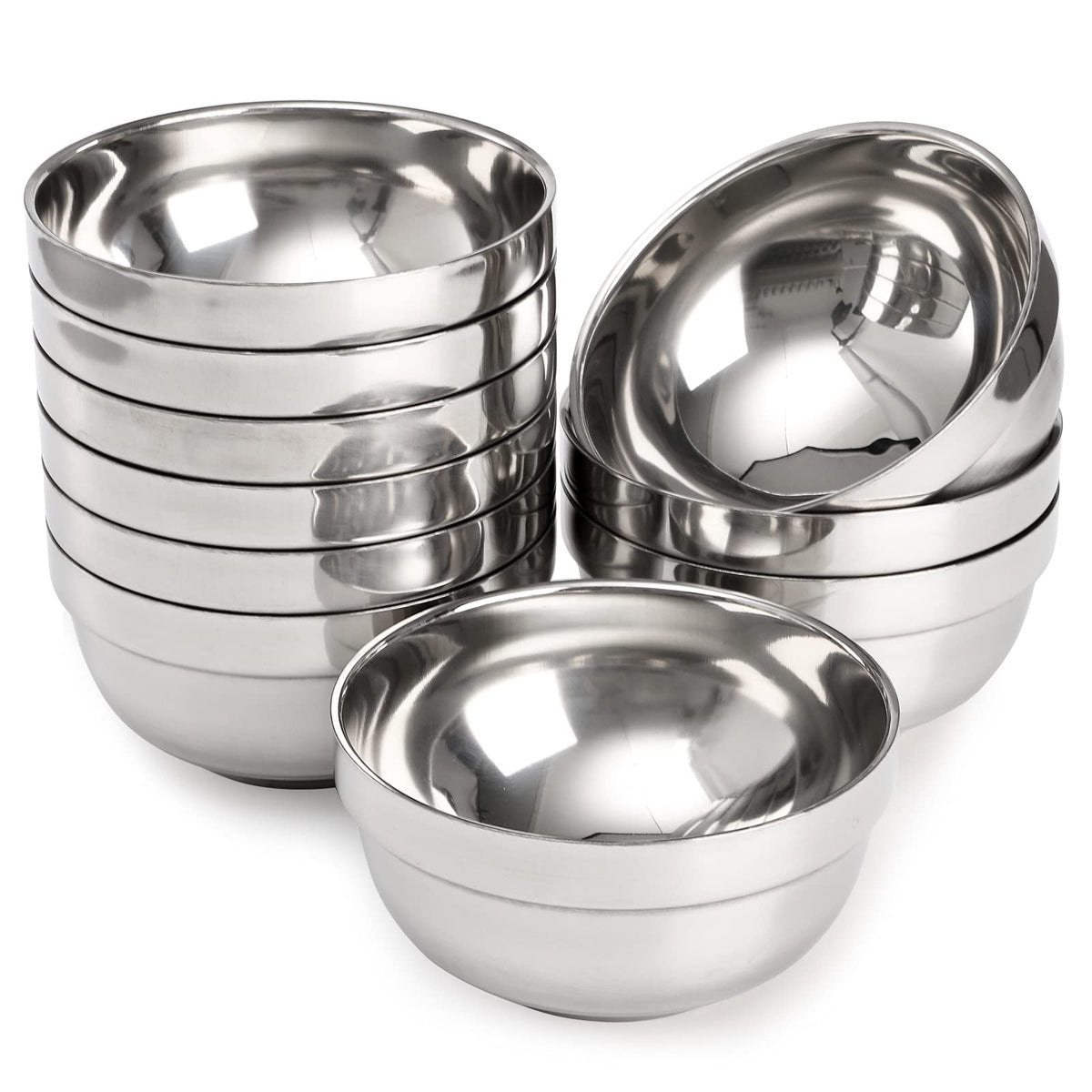 Yarlung 10-pack stainless steel bowls with 5-inch rim for compact meals