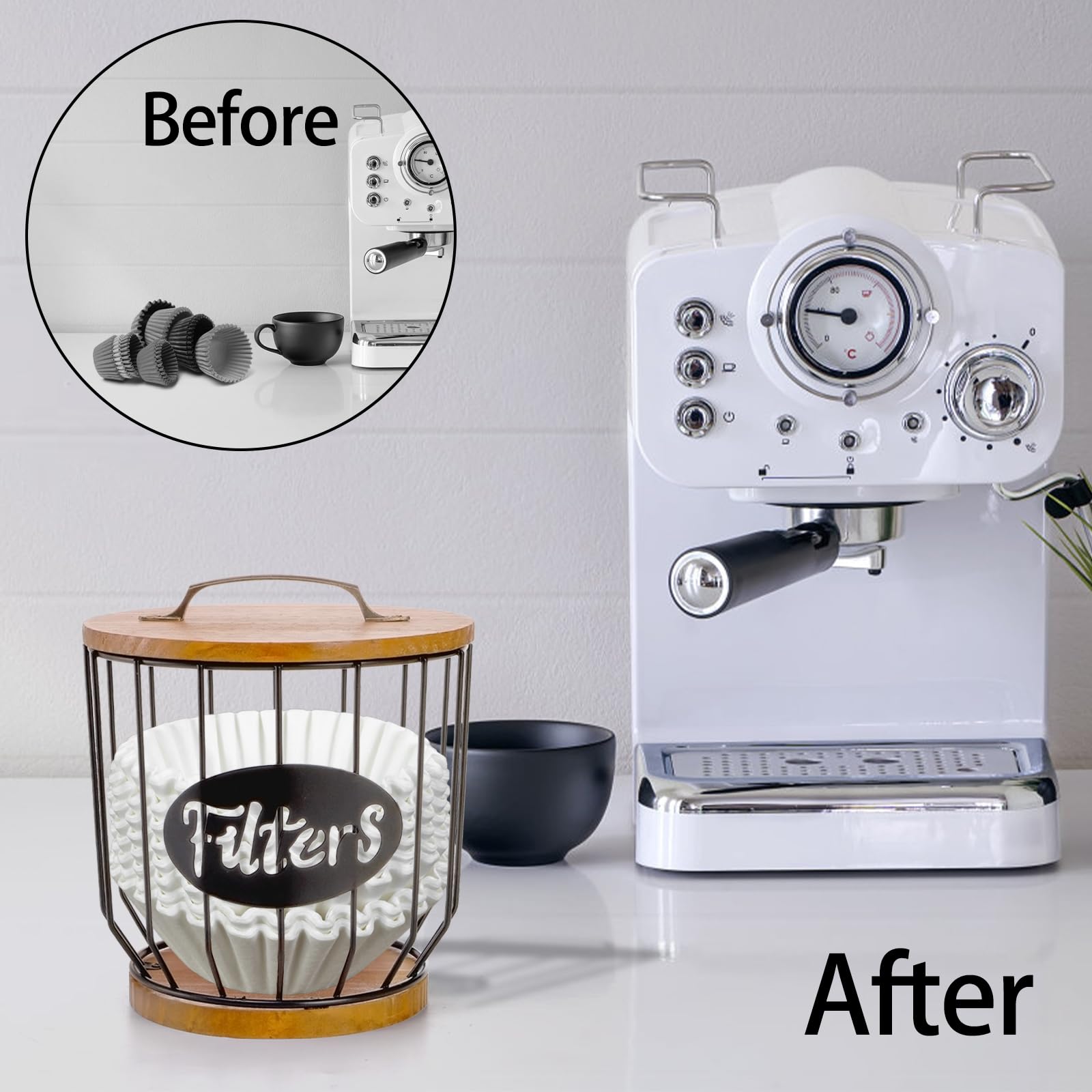 Yarlung durable black wire basket complements cafe or kitchen decor.