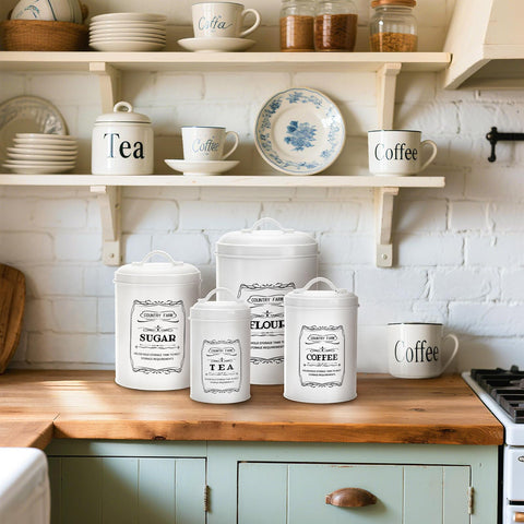 Yarlung farmhouse storage jars upgrade shelves with vintage print.