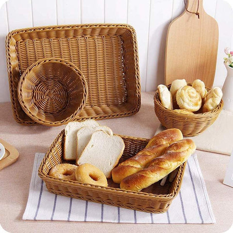 Sturdy plastic wicker basket with secure rim and ribs for everyday use