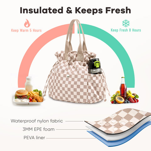 Yarnic drawstring closures enable quick access to your lunch