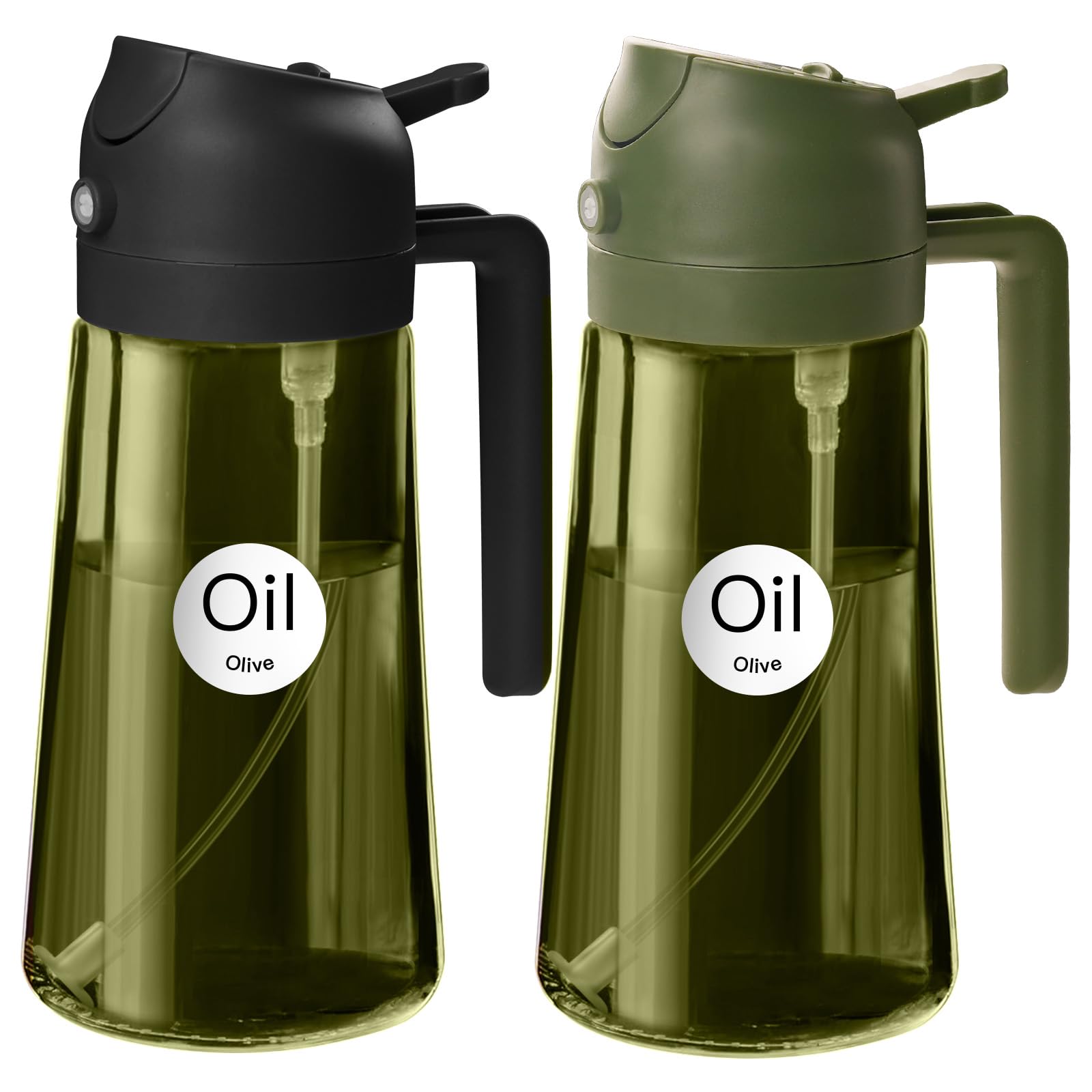 YARRAMATE 2pcs dark green oil sprayer labels help identify each bottle quickly.