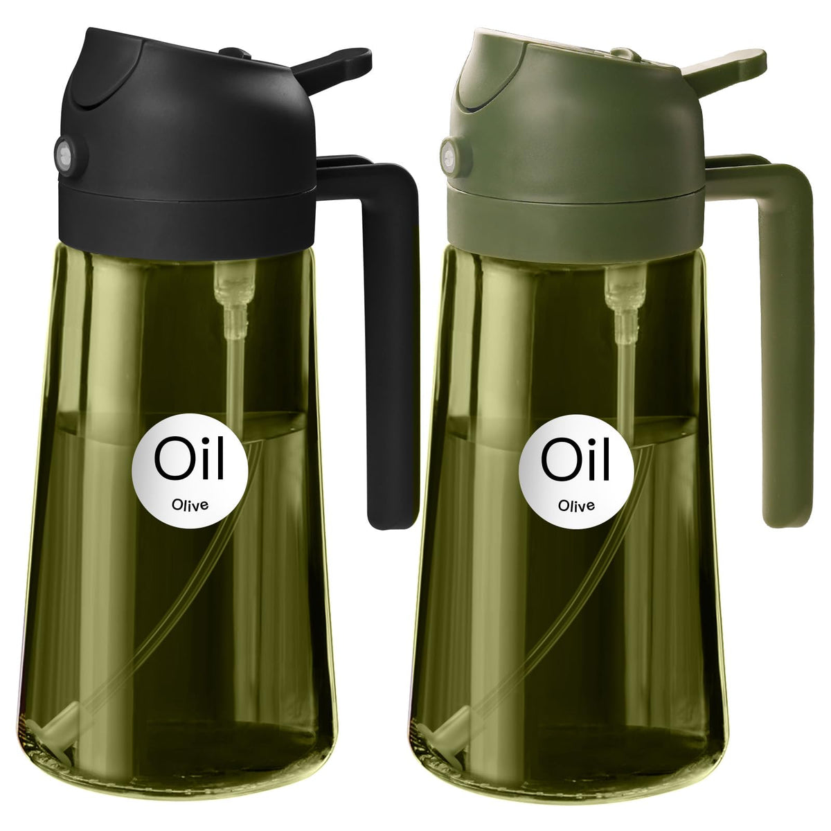 YARRAMATE 2pcs dark green oil sprayer labels help identify each bottle quickly.