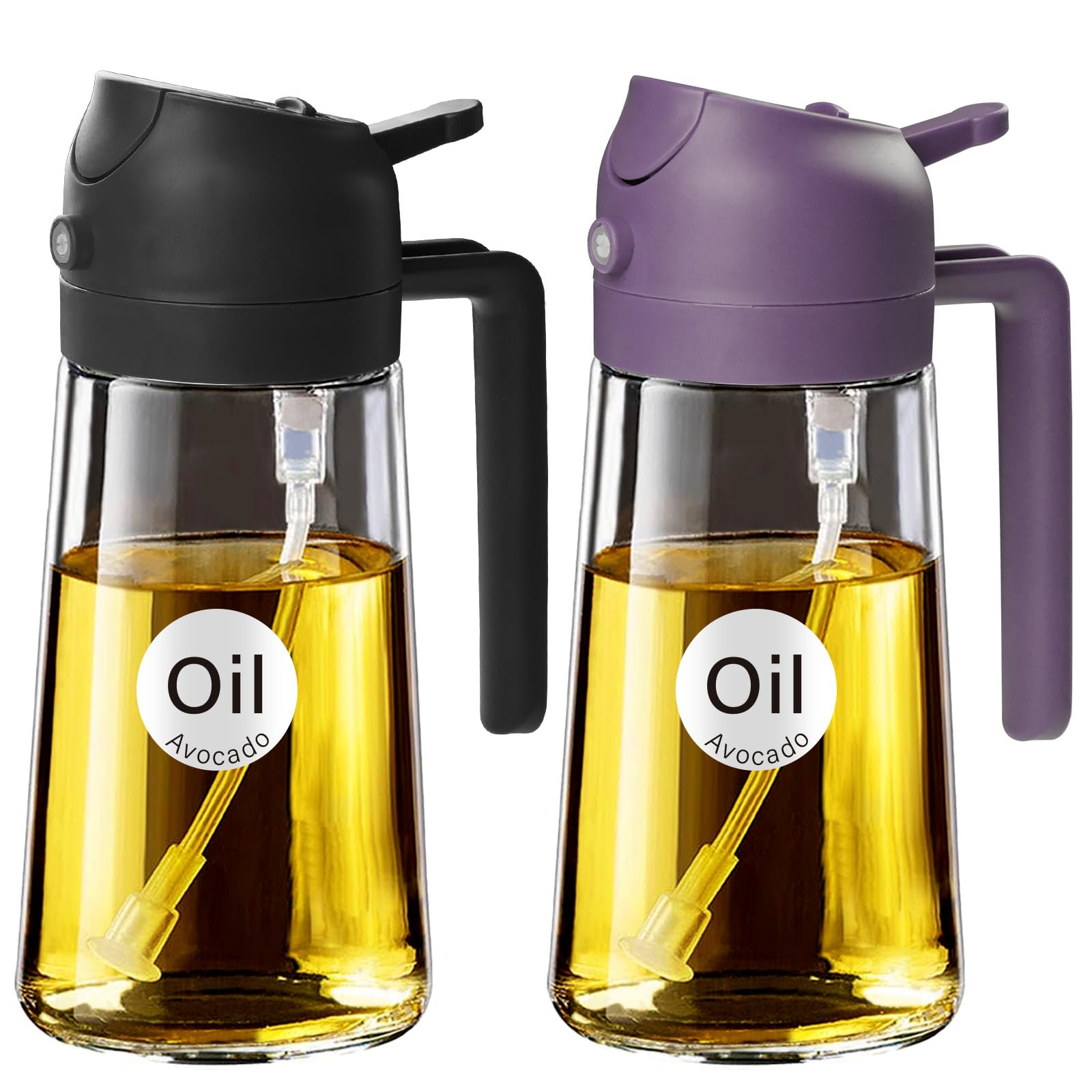 YARRAMATE olive oil sprayer two-pack front view with easy grip and dual spray-pour.
