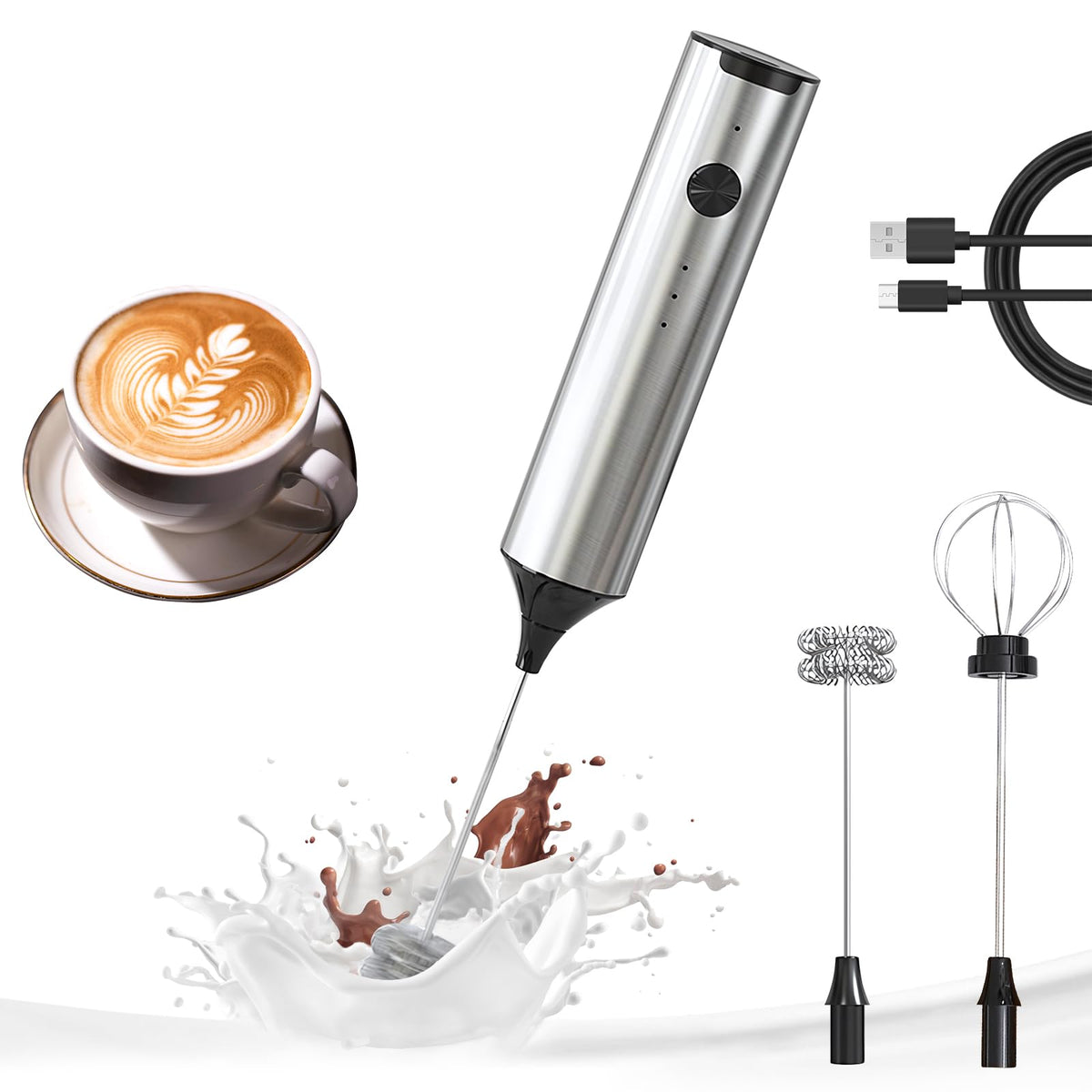 YARRAMATE frother wand with 3 speeds creates creamy coffee foam quickly.