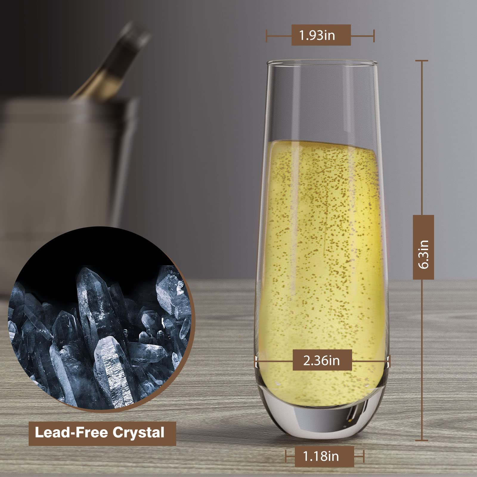 Yaschmo 10oz champagne flutes for generous pours and balanced, comfortable grips.