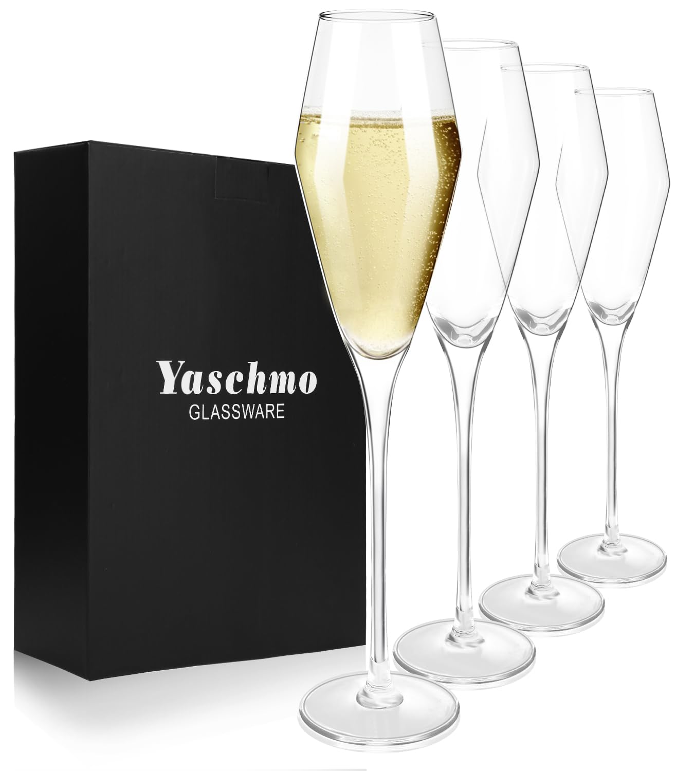 Yaschmo Champagne Flutes with tulip design enhance bubbles and presentation