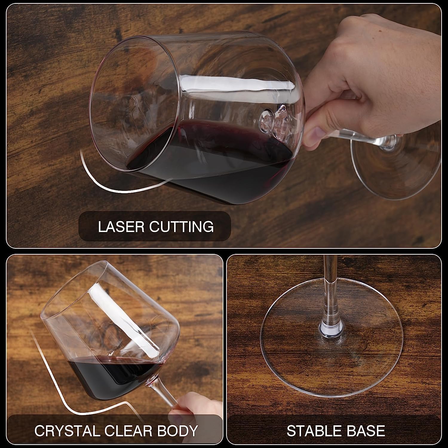 Yaschmo clear crystal wine glass highlights wine hue and aroma.